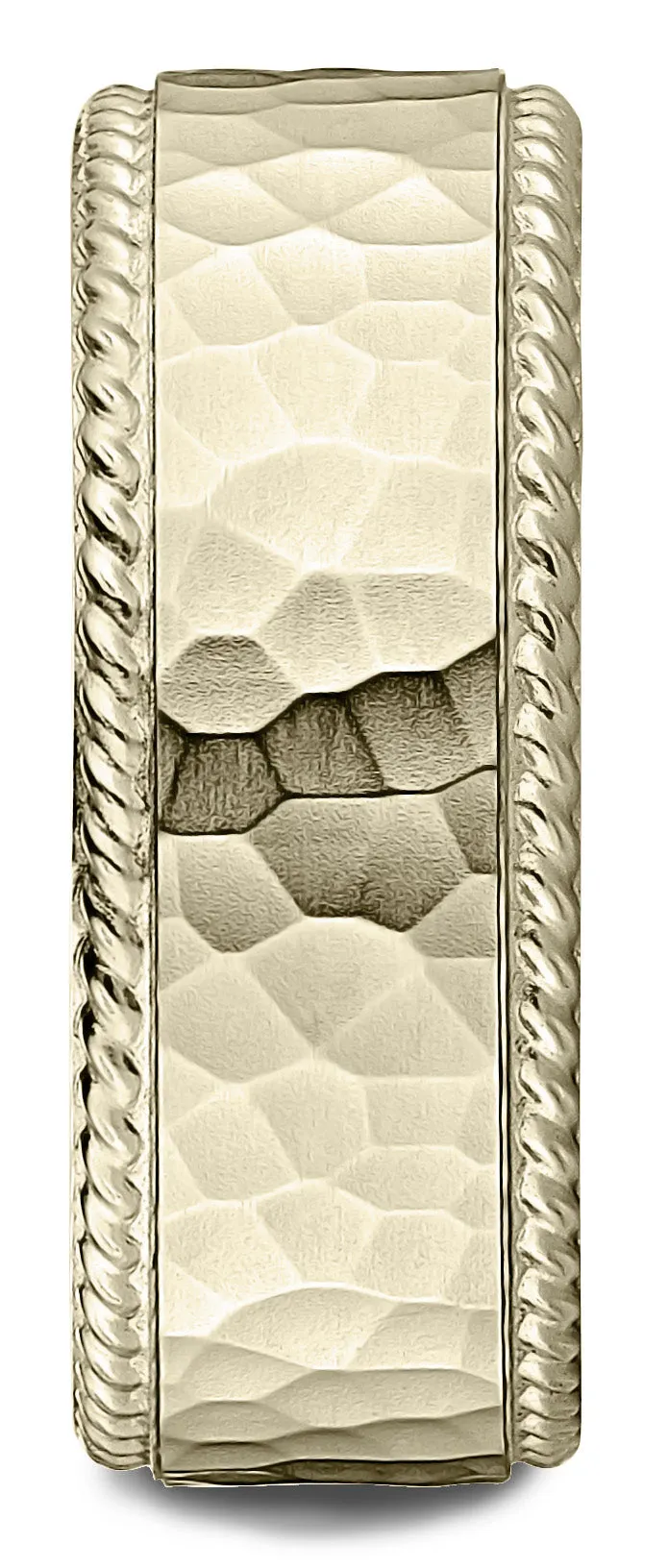Benchmark 18k Yellow Gold 8mm Comfort-Fit Rope Edge Hammered Finish Design Band, (Sizes 4-15)