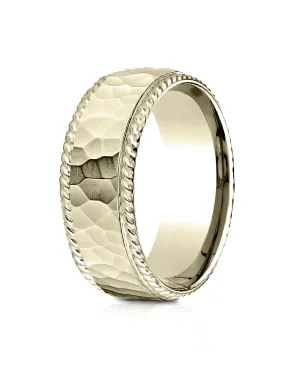 Benchmark 18k Yellow Gold 8mm Comfort-Fit Rope Edge Hammered Finish Design Band, (Sizes 4-15)