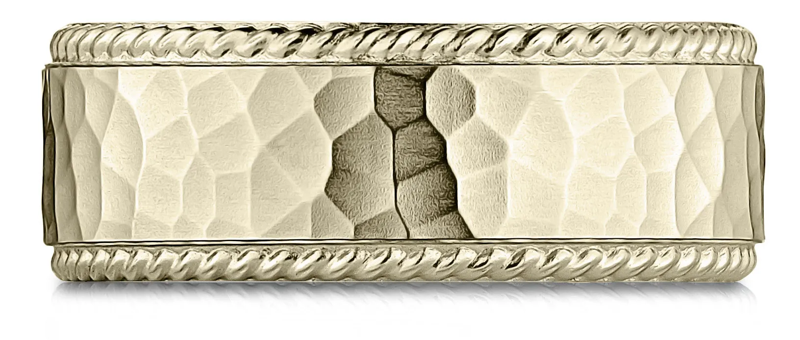 Benchmark 18k Yellow Gold 8mm Comfort-Fit Rope Edge Hammered Finish Design Band, (Sizes 4-15)