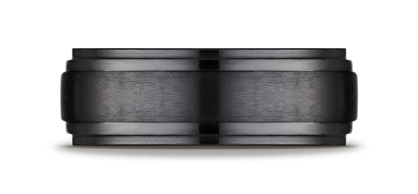 Benchmark Black Titanium 8mm Comfort-Fit Satin-Finished Double Edge Design Wedding Band Ring
