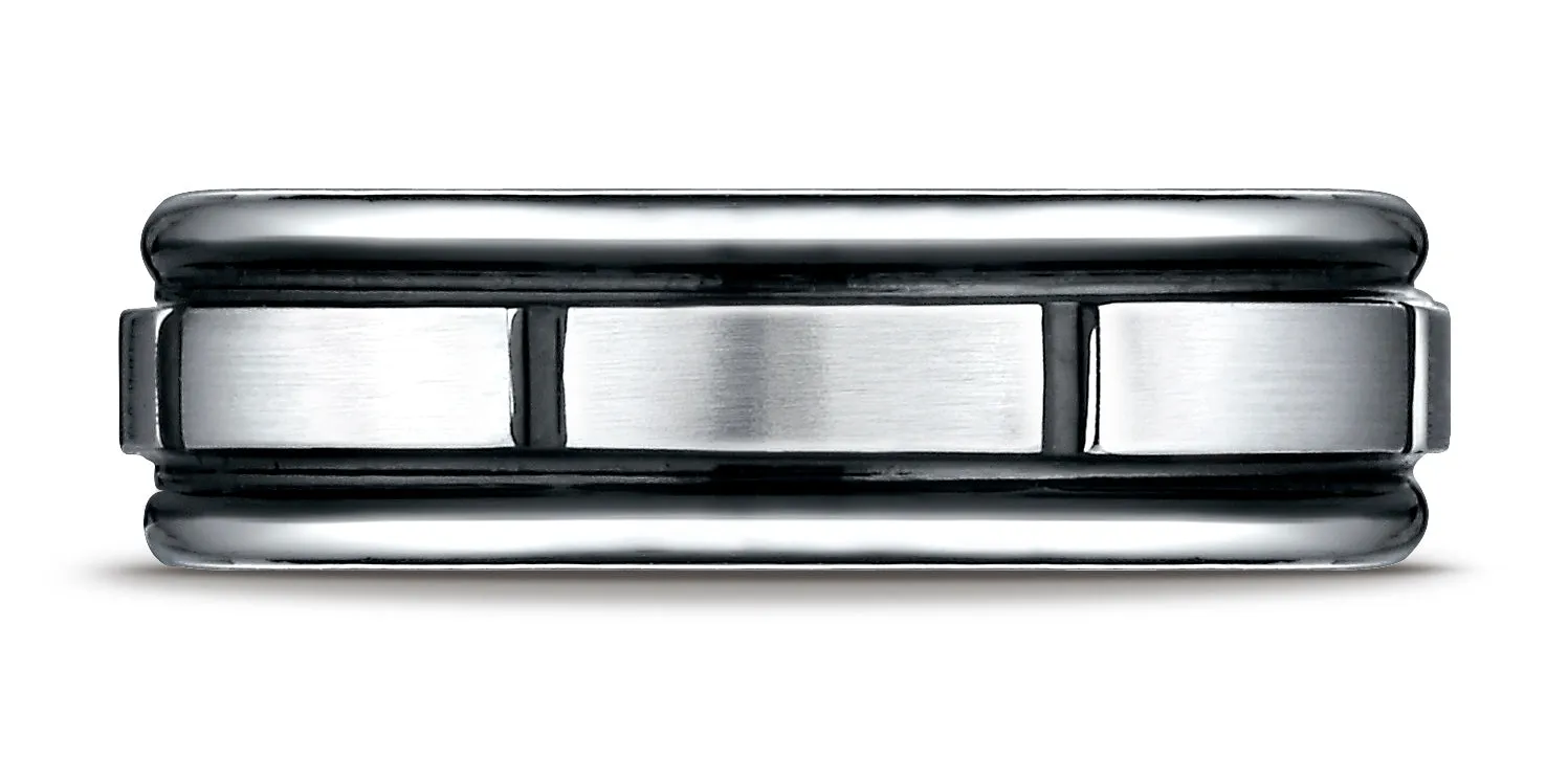 Benchmark Cobaltchrome 7mm Comfort-Fit Satin-Finished Round Edge Blackened Sectional Design Wedding Band
