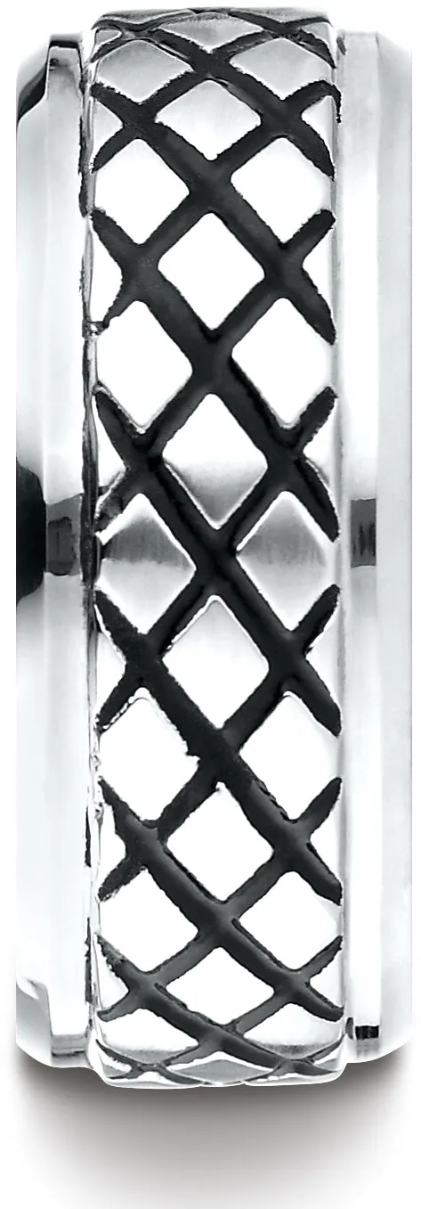 Benchmark Cobaltchrome 9mm Comfort-Fit Blackened Cross Hatch Wedding Band Ring, (Sizes 6 - 14)