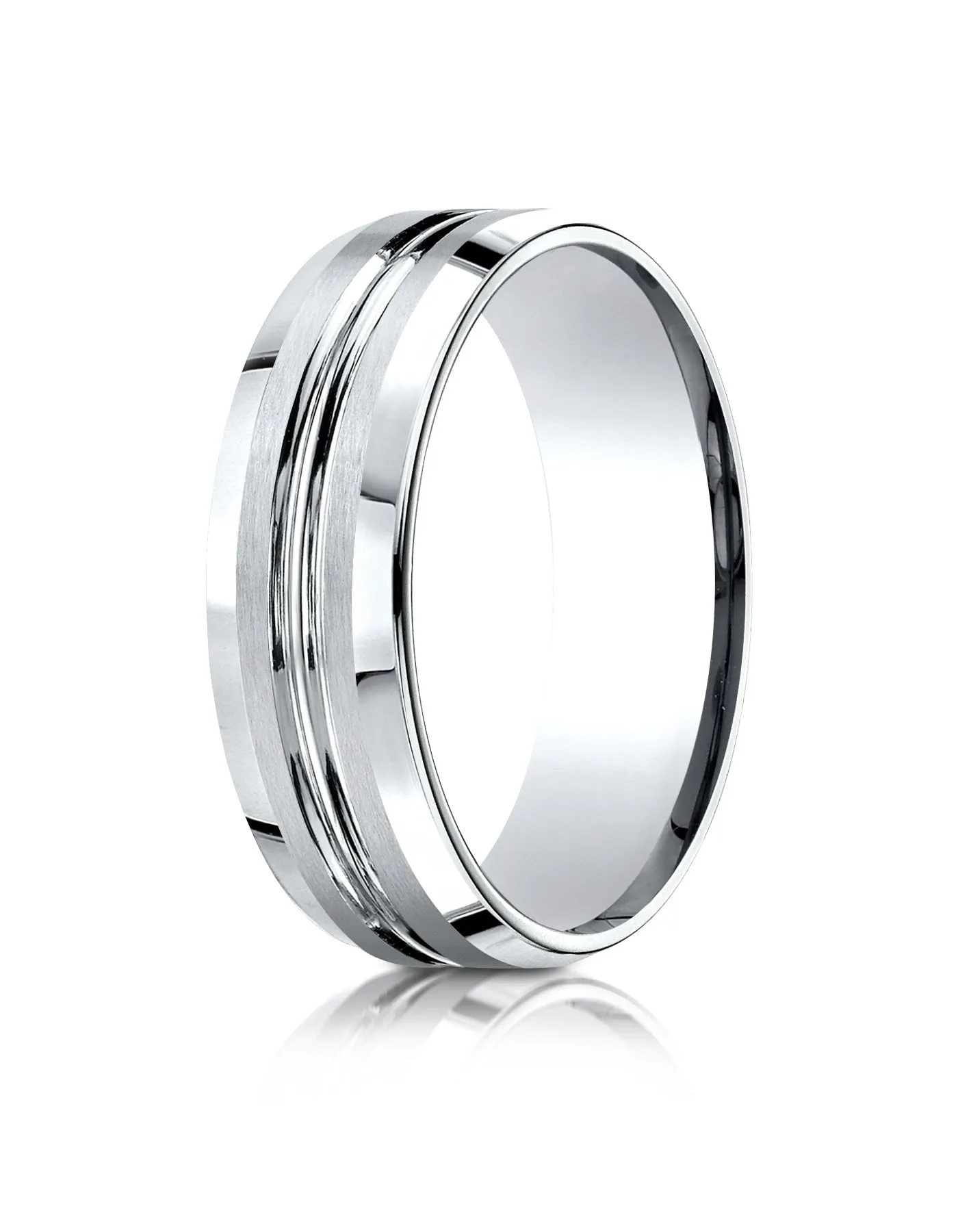 Benchmark Palladium 7mm Comfort-Fit Satin-Finished w/ High Polished Cut Carved Design Band, (Sizes 4-15)