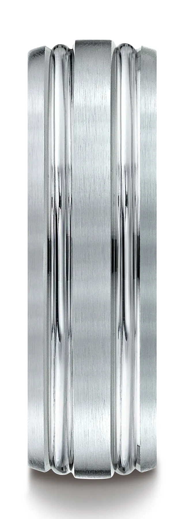 Benchmark Palladium 7mm Comfort-Fit Satin-Finished with Parallel Grooves Carved Design Band (Sizes 4-15)