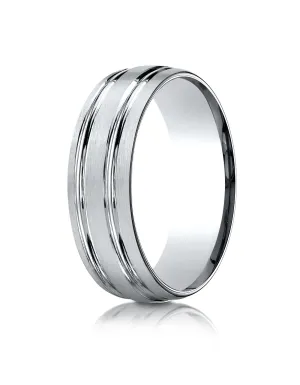 Benchmark Palladium 7mm Comfort-Fit Satin-Finished with Parallel Grooves Carved Design Band (Sizes 4-15)