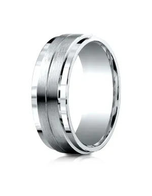 Benchmark Palladium 8mm Comfort-Fit Drop Bevel Satin Center Design Band, (Sizes 4-15)