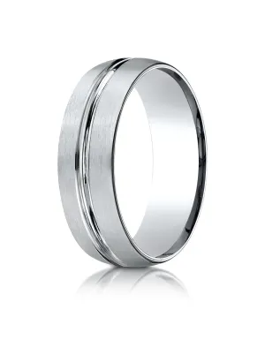 Benchmark Platinum 7mm Comfort-Fit Satin-Finish with High Polished Center Cut Carved Design Band ( 4-15)