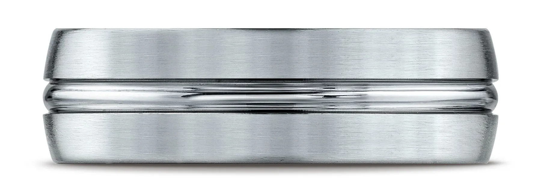 Benchmark Platinum 7mm Comfort-Fit Satin-Finish with High Polished Center Cut Carved Design Band ( 4-15)