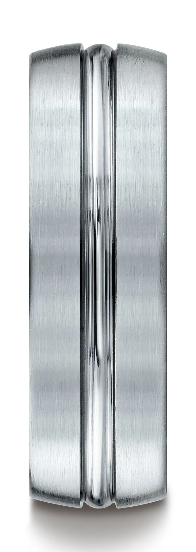 Benchmark Platinum 7mm Comfort-Fit Satin-Finish with High Polished Center Cut Carved Design Band ( 4-15)