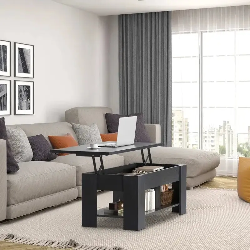 Black Extendable Coffee Table with Hidden Storage