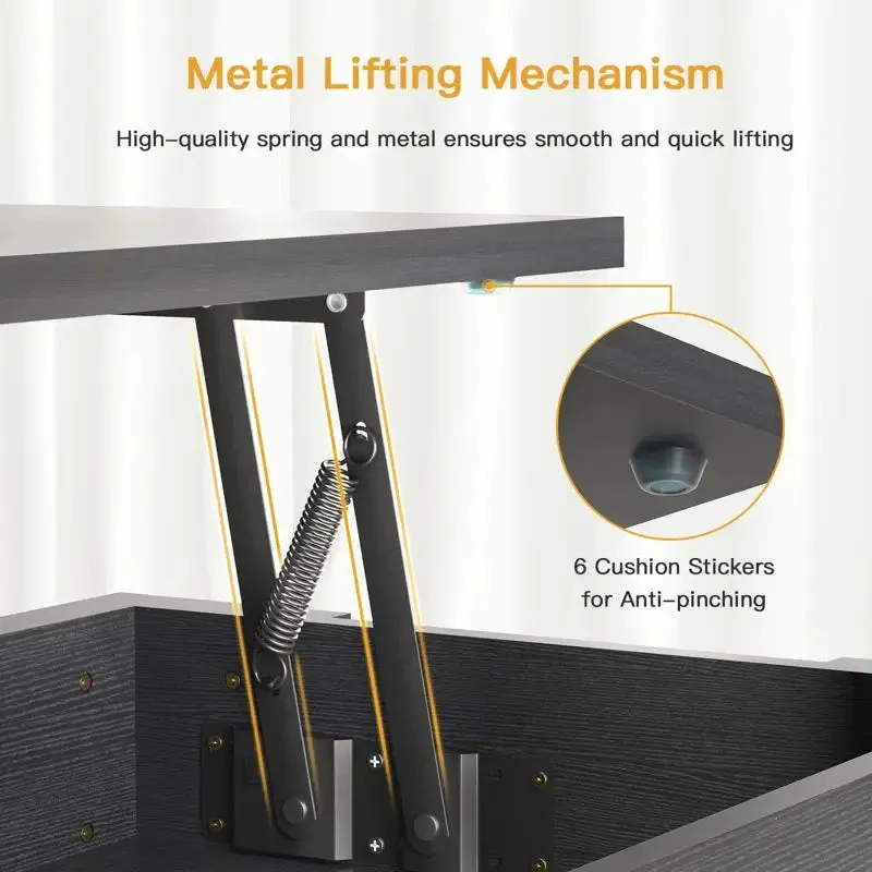 Black Extendable Coffee Table with Hidden Storage