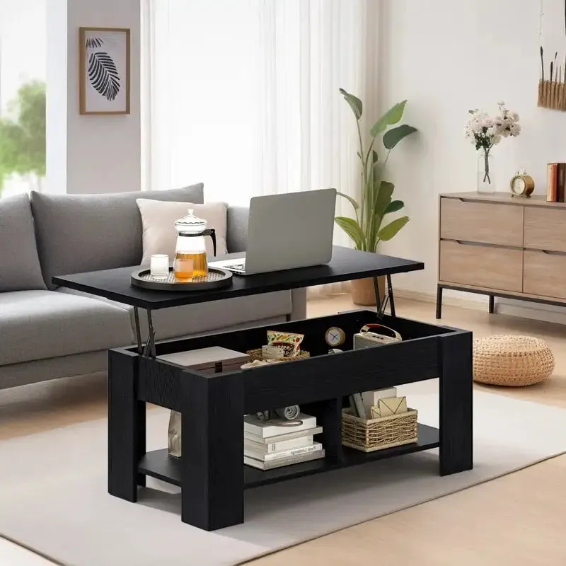 Black Extendable Coffee Table with Hidden Storage