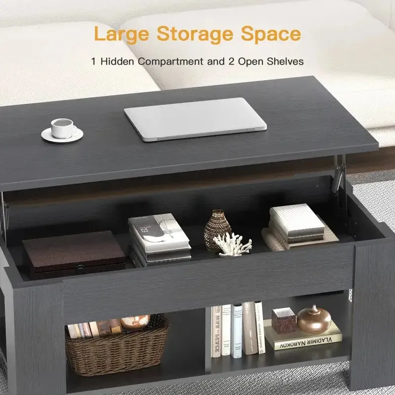 Black Extendable Coffee Table with Hidden Storage