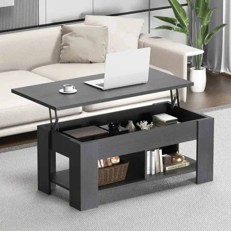 Black Extendable Coffee Table with Hidden Storage