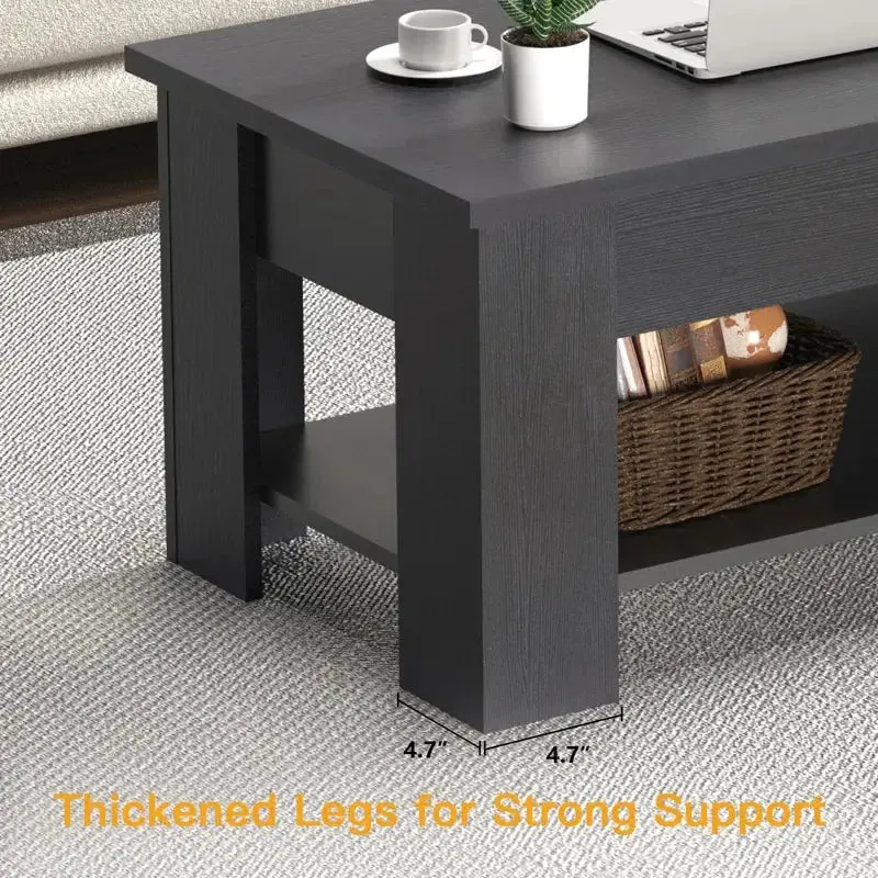 Black Extendable Coffee Table with Hidden Storage