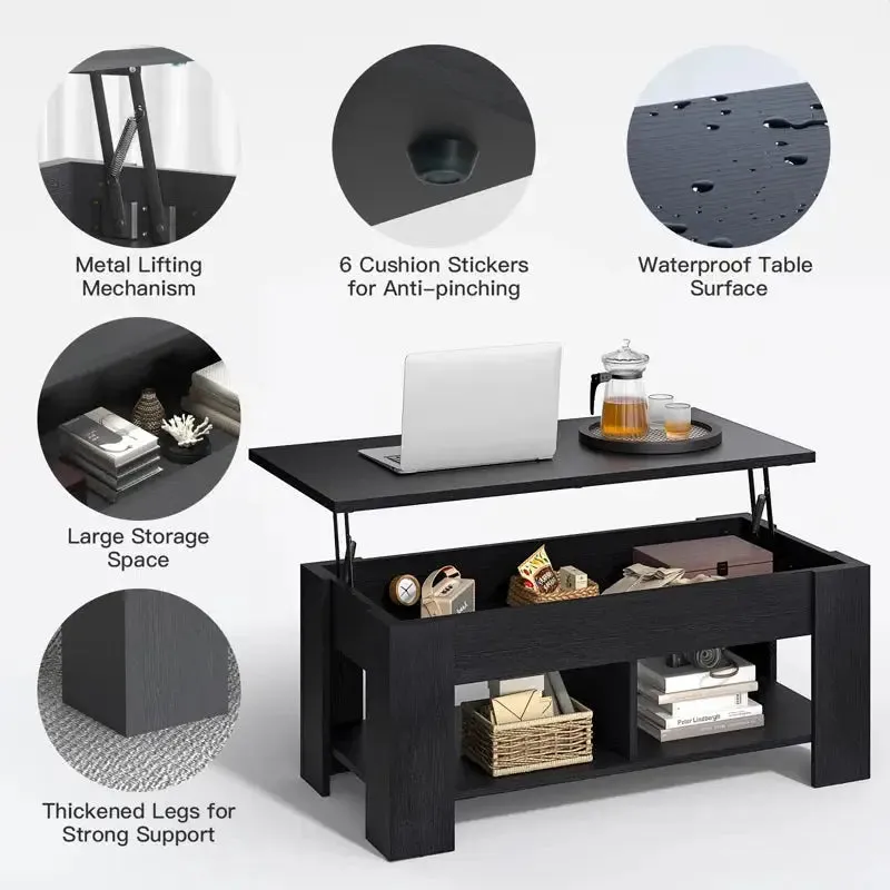 Black Extendable Coffee Table with Hidden Storage
