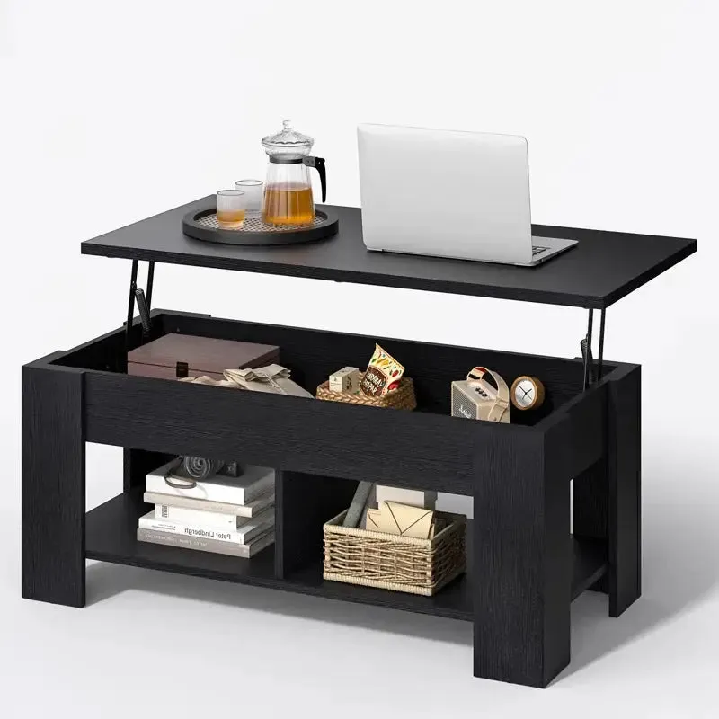 Black Extendable Coffee Table with Hidden Storage