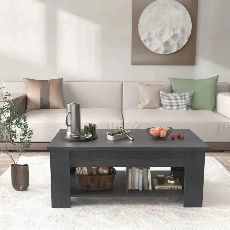 Black Extendable Coffee Table with Hidden Storage