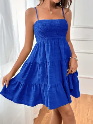 Cherry Vibes Vestido azul con volantes para primavera en