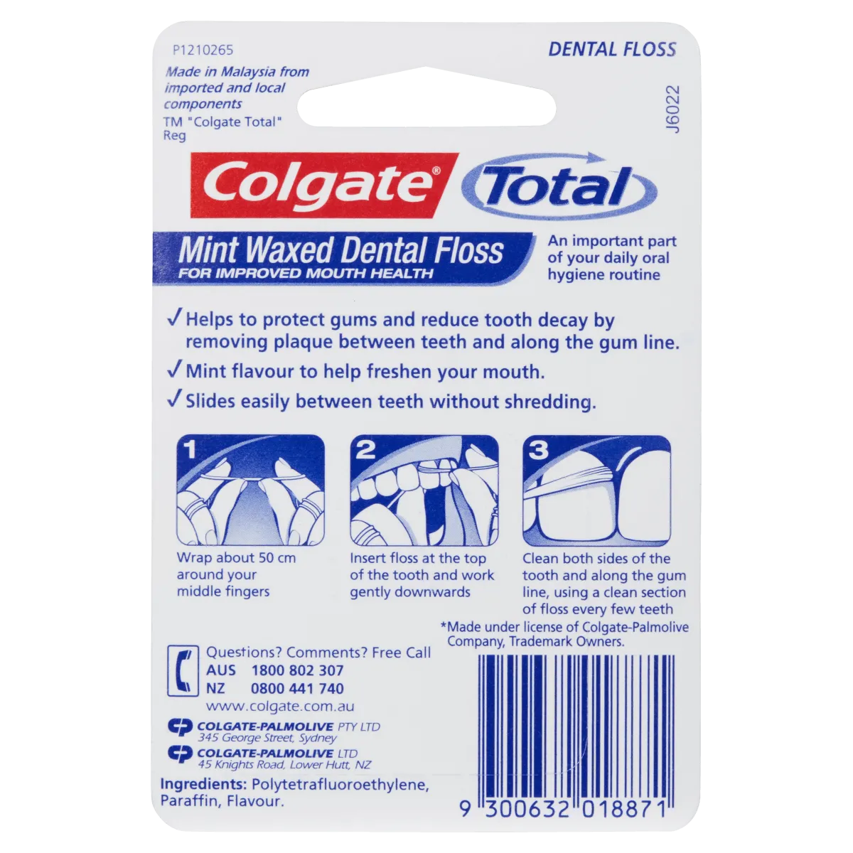 Colgate Total Mint Waxed Dental Floss 25m