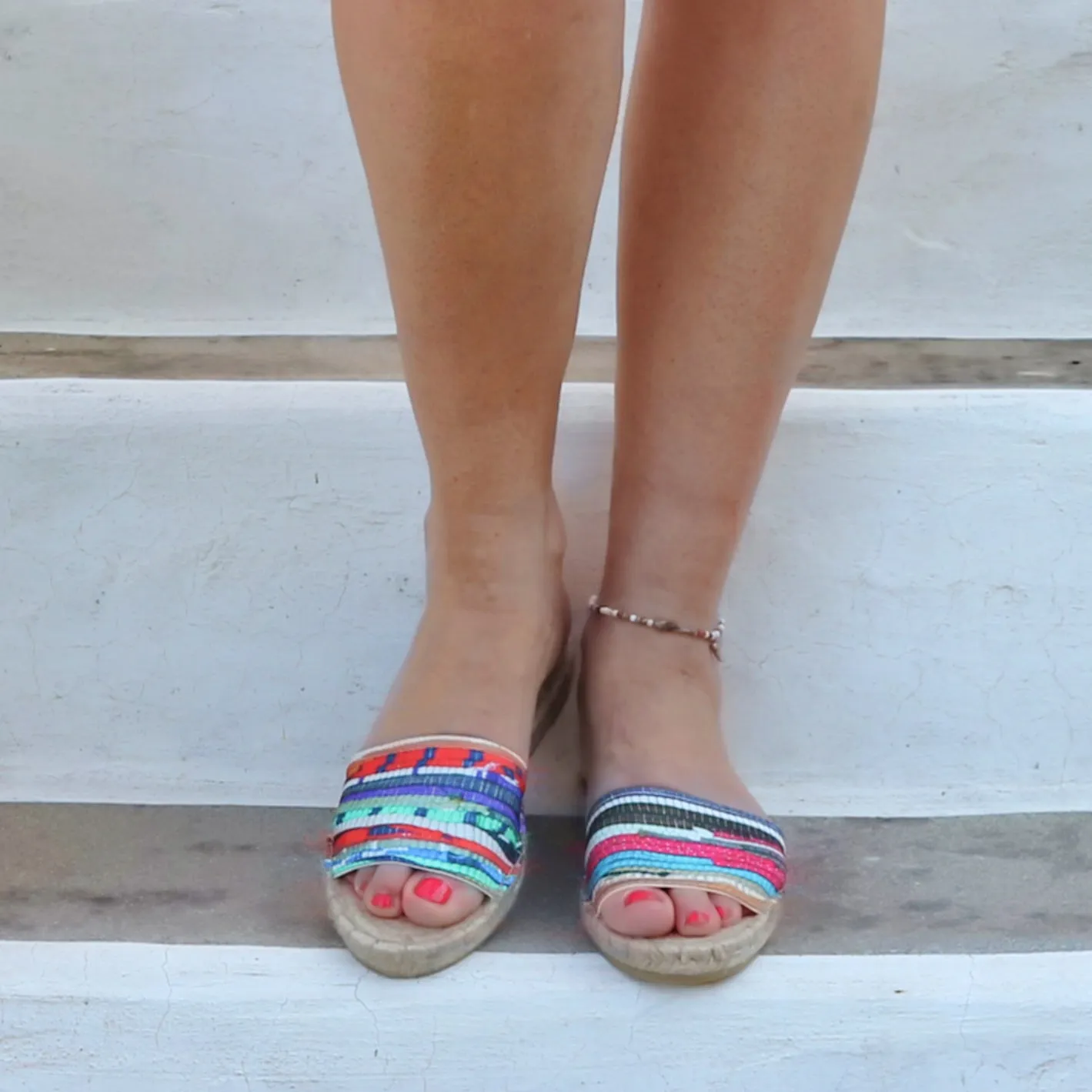 Colorful Espadrilles Slides - Kilim Print