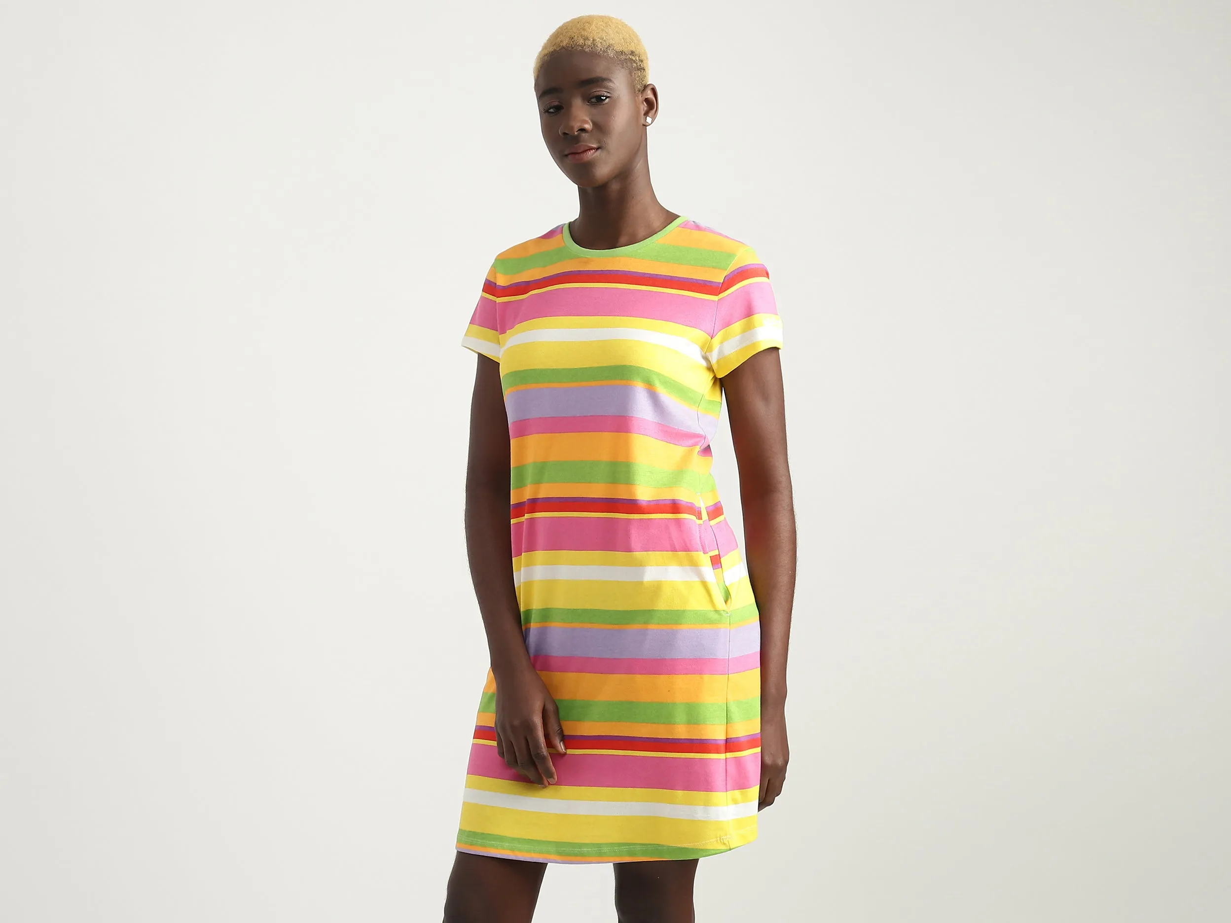 Cotton Striped Round Neck Women Dresses