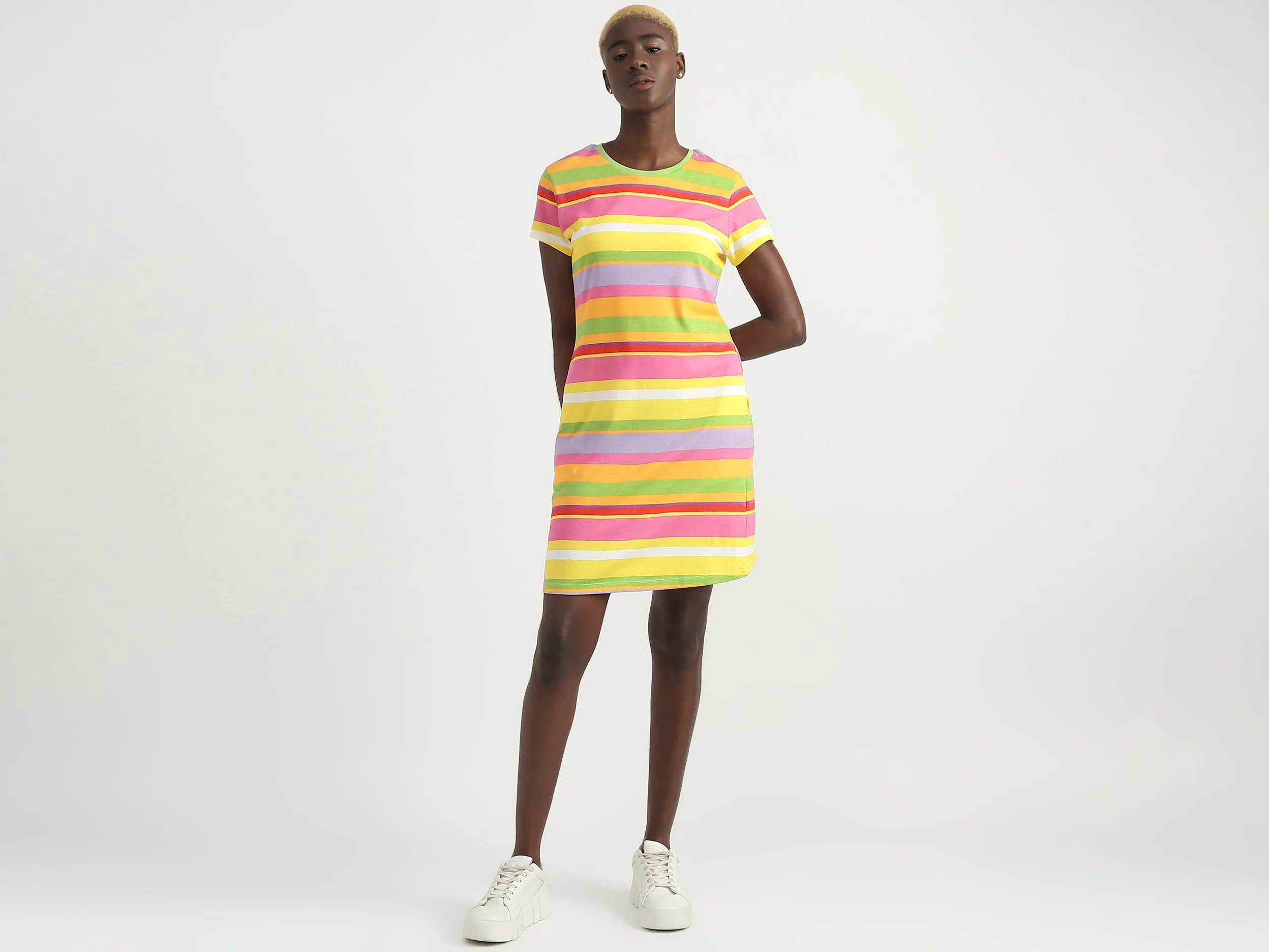 Cotton Striped Round Neck Women Dresses