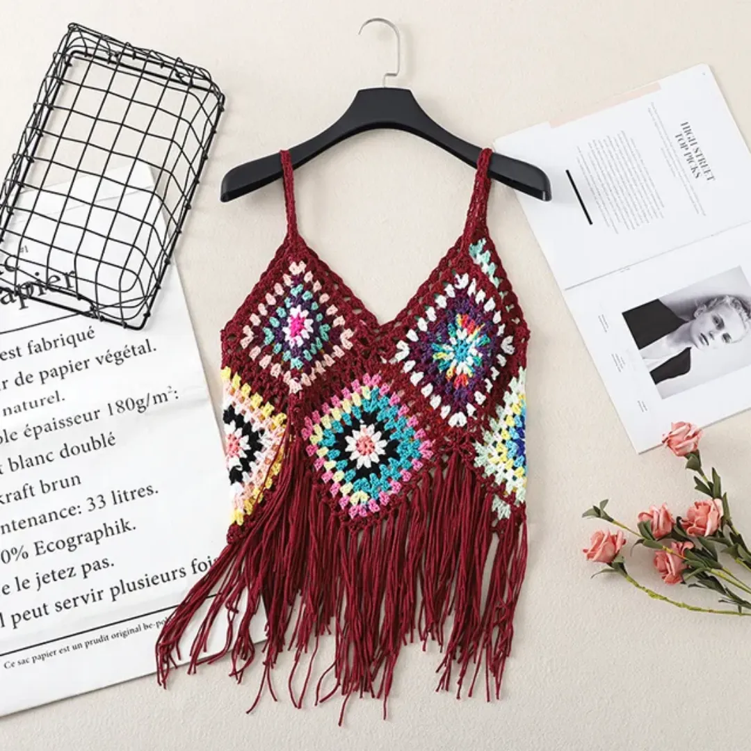 Crochet tank top multicoloured with granny squares motifs