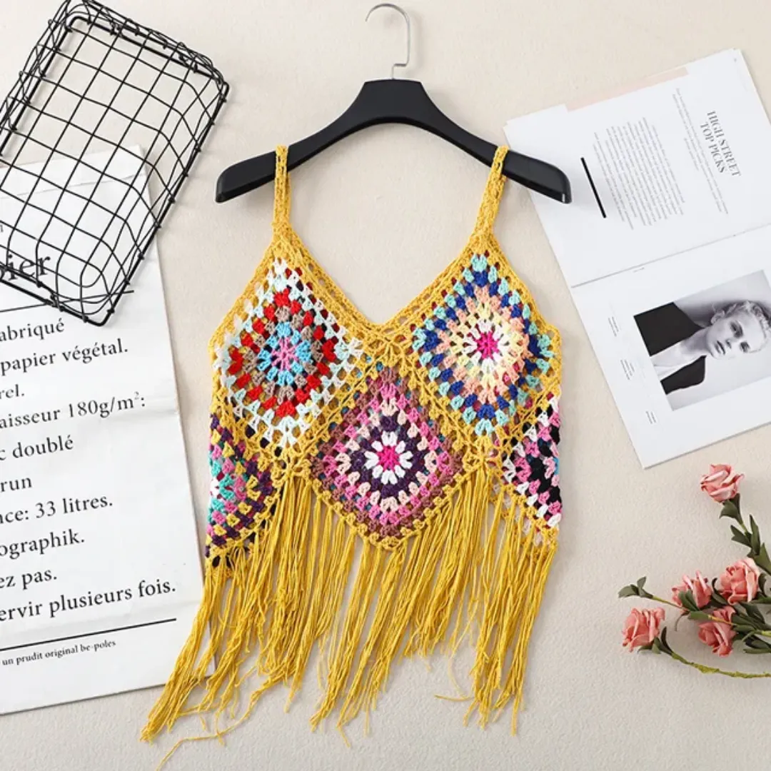 Crochet tank top multicoloured with granny squares motifs