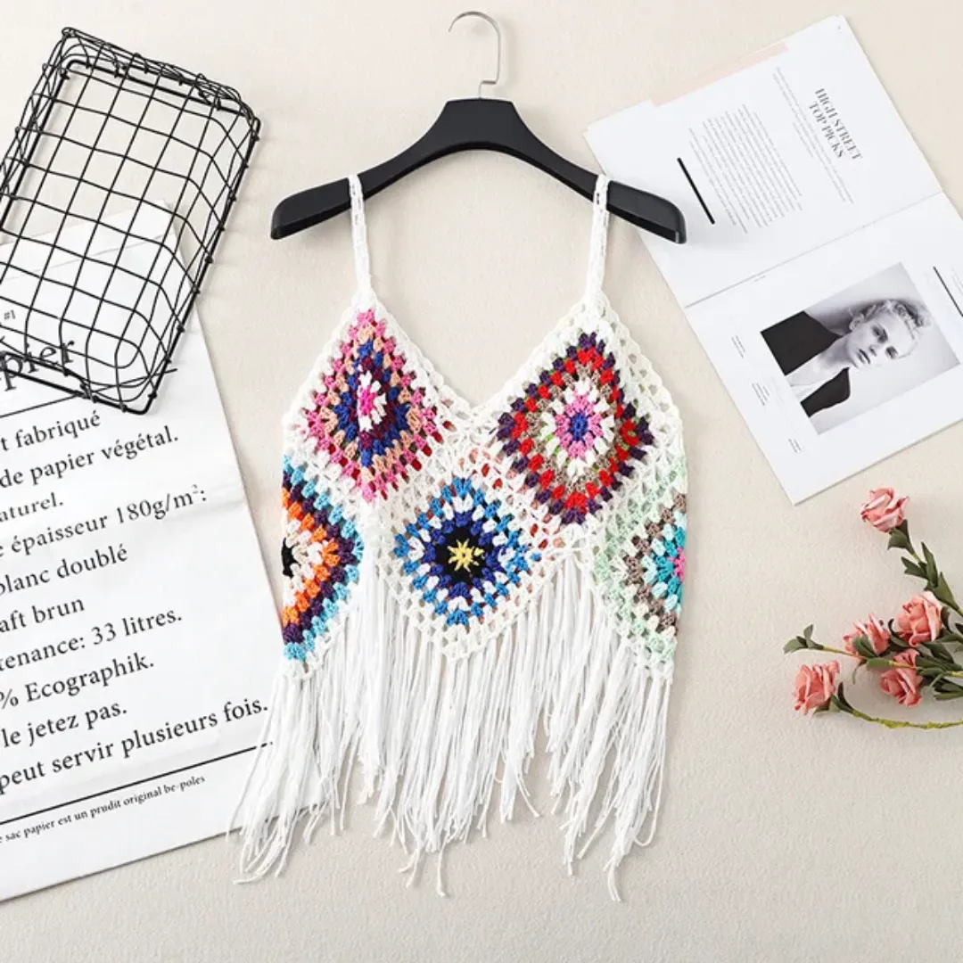 Crochet tank top multicoloured with granny squares motifs