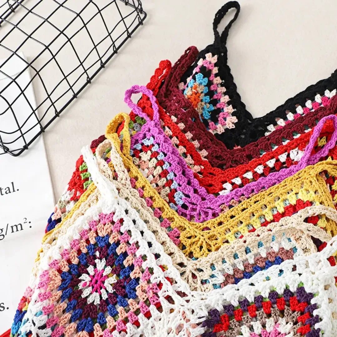 Crochet tank top multicoloured with granny squares motifs