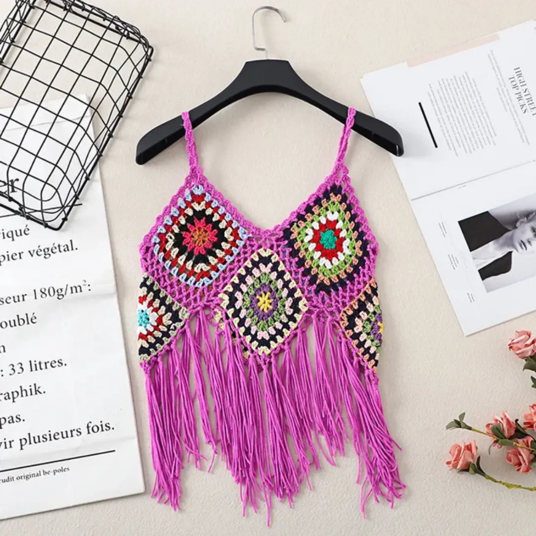 Crochet tank top multicoloured with granny squares motifs