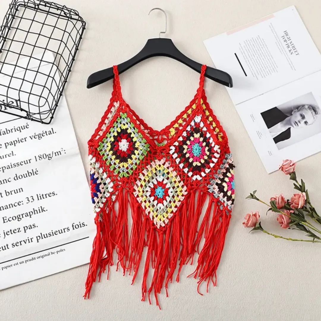 Crochet tank top multicoloured with granny squares motifs