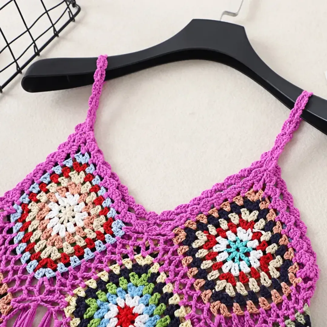 Crochet tank top multicoloured with granny squares motifs