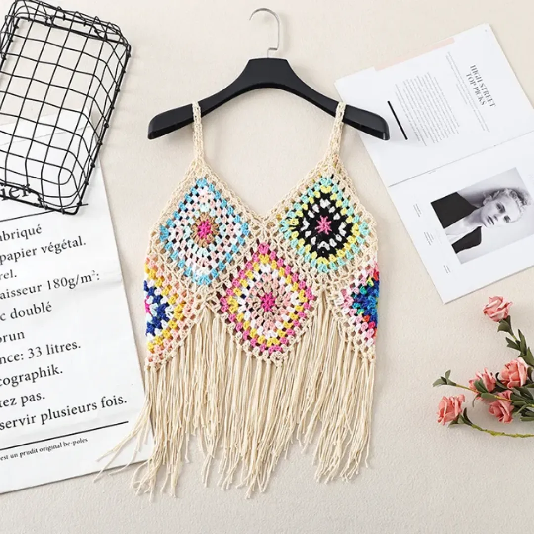 Crochet tank top multicoloured with granny squares motifs