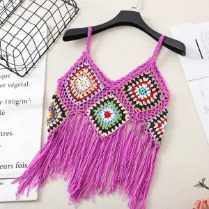 Crochet tank top multicoloured with granny squares motifs