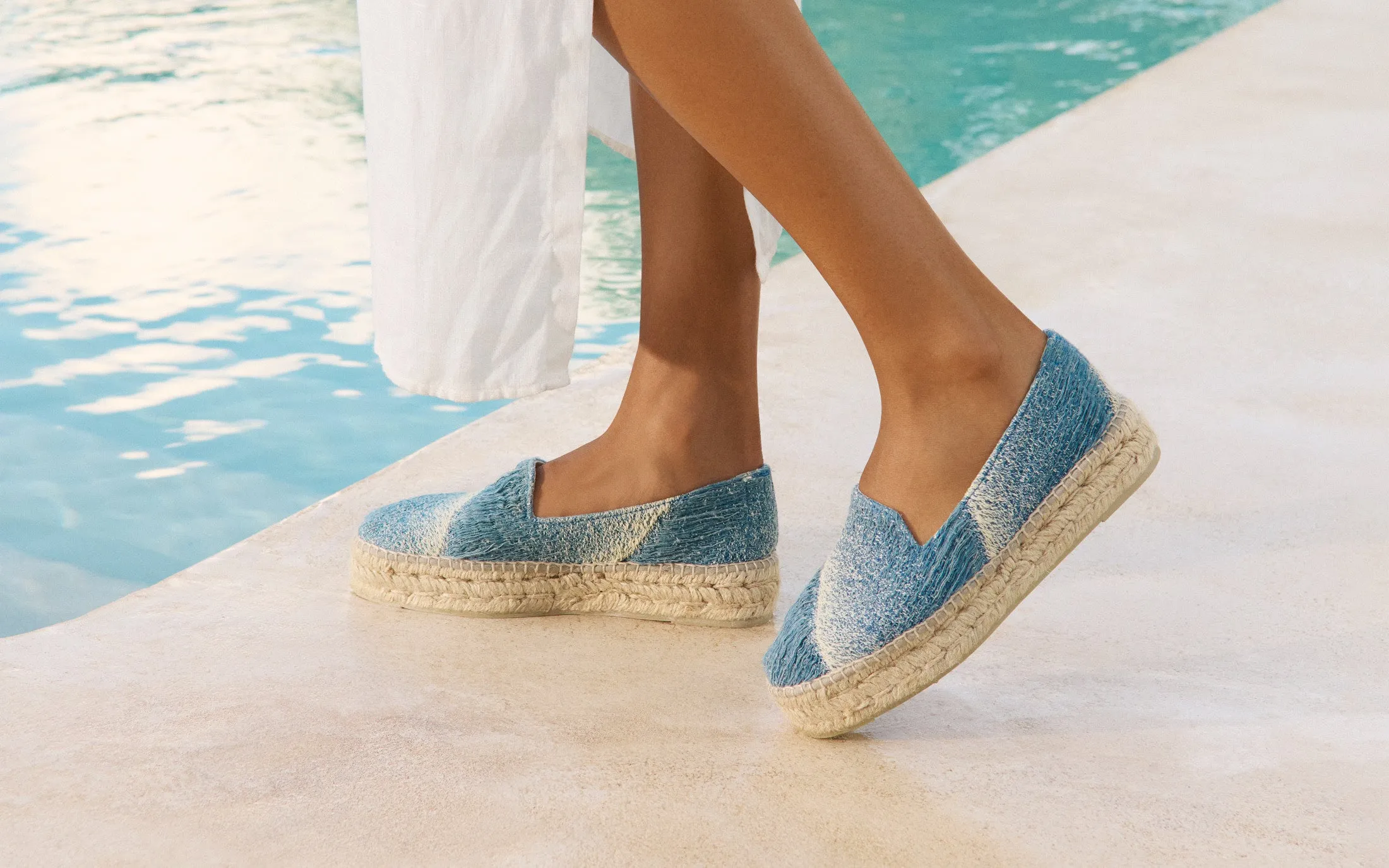 Distressed Woven Cotton Double Sole Espadrilles - H47D0 - San Francisco Indigo