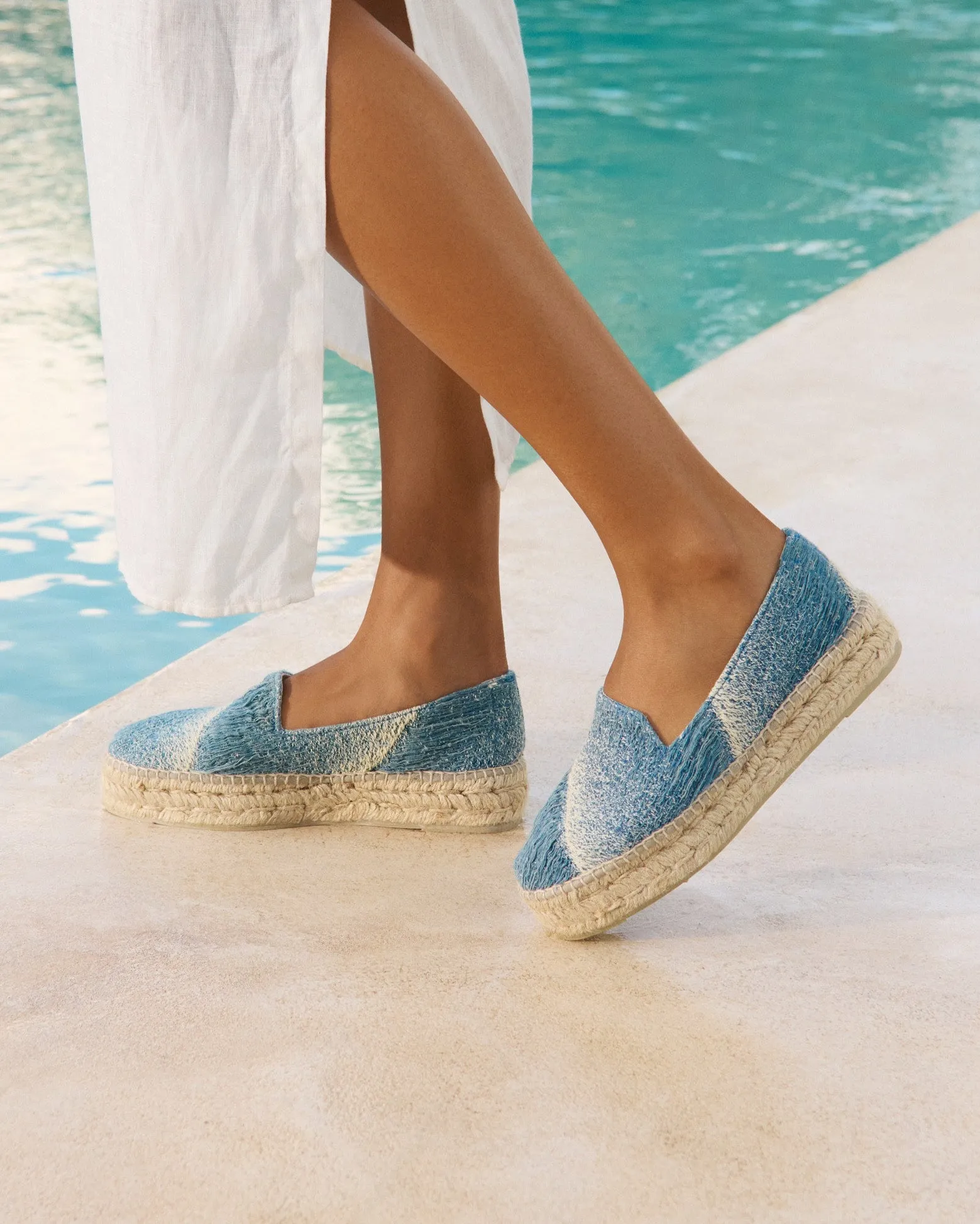 Distressed Woven Cotton Double Sole Espadrilles - H47D0 - San Francisco Indigo