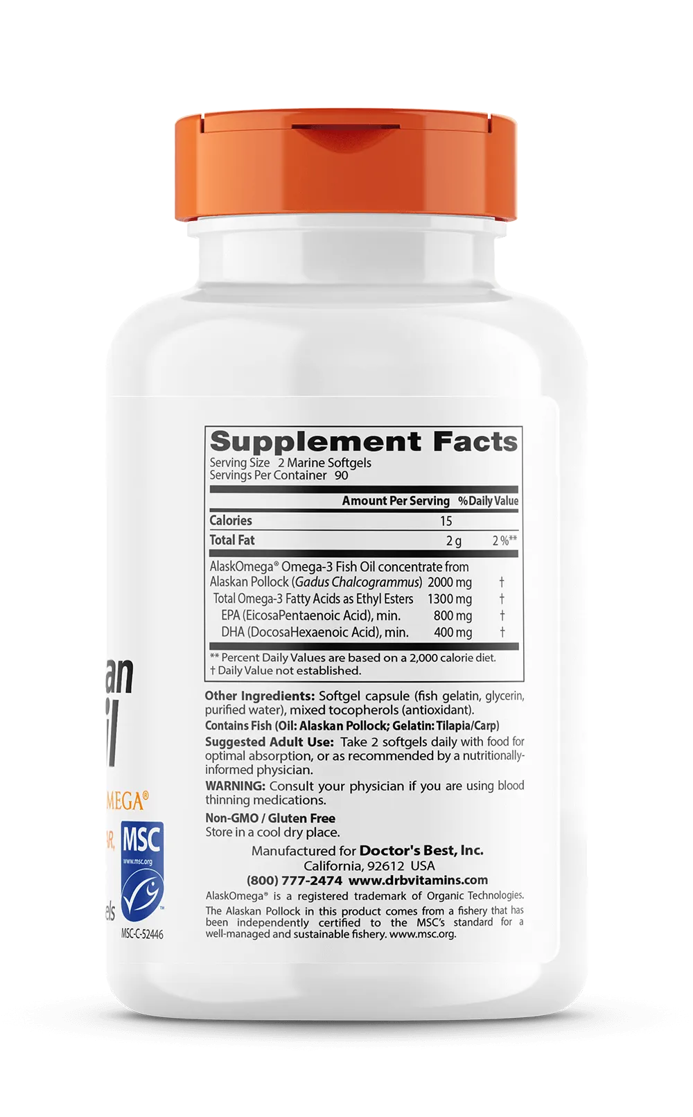 Doctor's Best Pure Wild Alaskan Fish Oil, 180 sgls