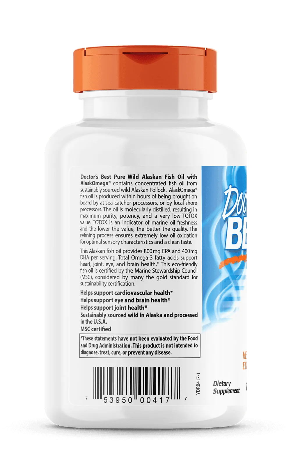Doctor's Best Pure Wild Alaskan Fish Oil, 180 sgls