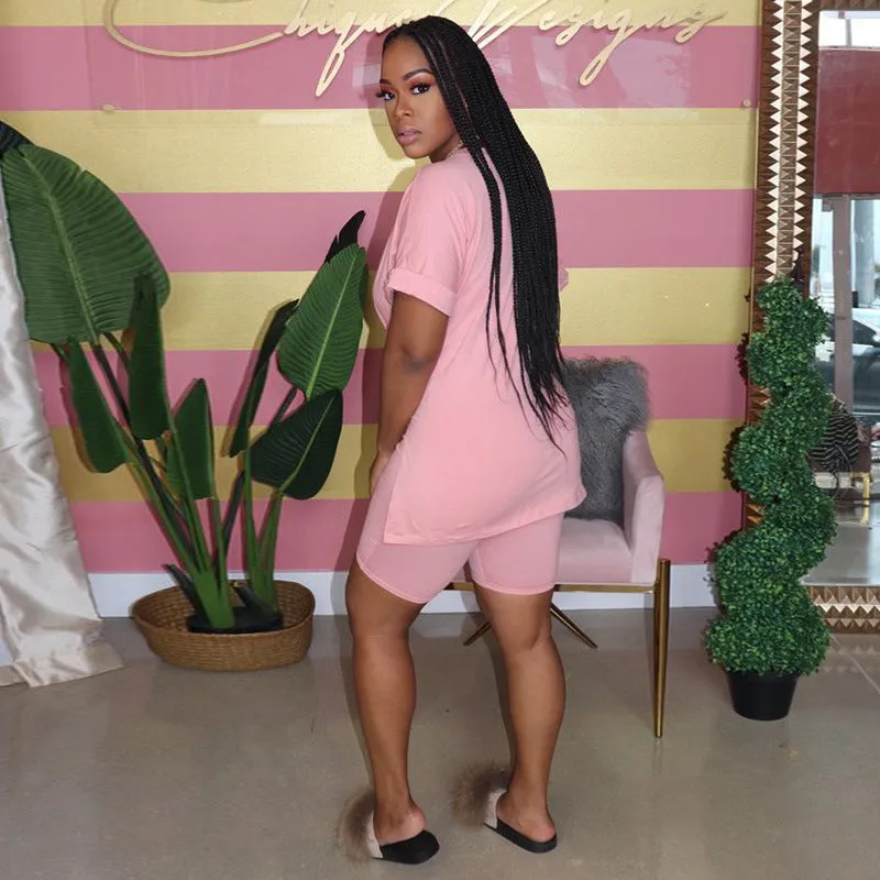 Effortlessly Chic V-Neck Tee and Biker Shorts Lounge Set