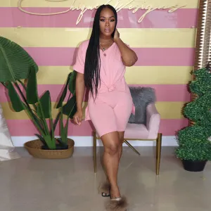 Effortlessly Chic V-Neck Tee and Biker Shorts Lounge Set