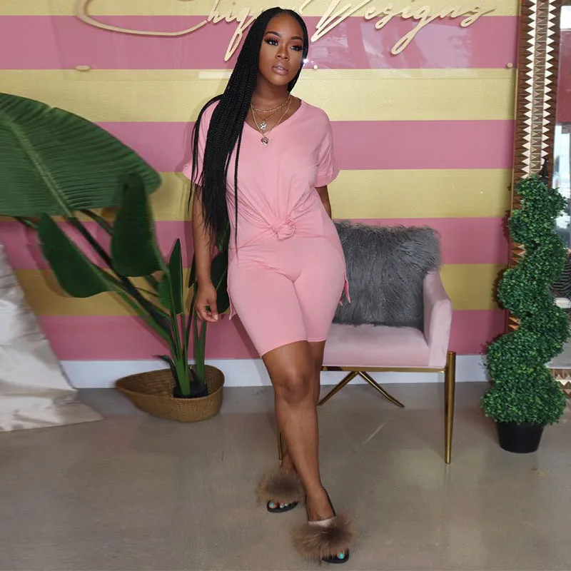 Effortlessly Chic V-Neck Tee and Biker Shorts Lounge Set