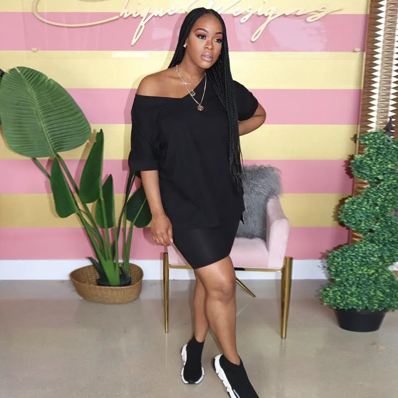 Effortlessly Chic V-Neck Tee and Biker Shorts Lounge Set
