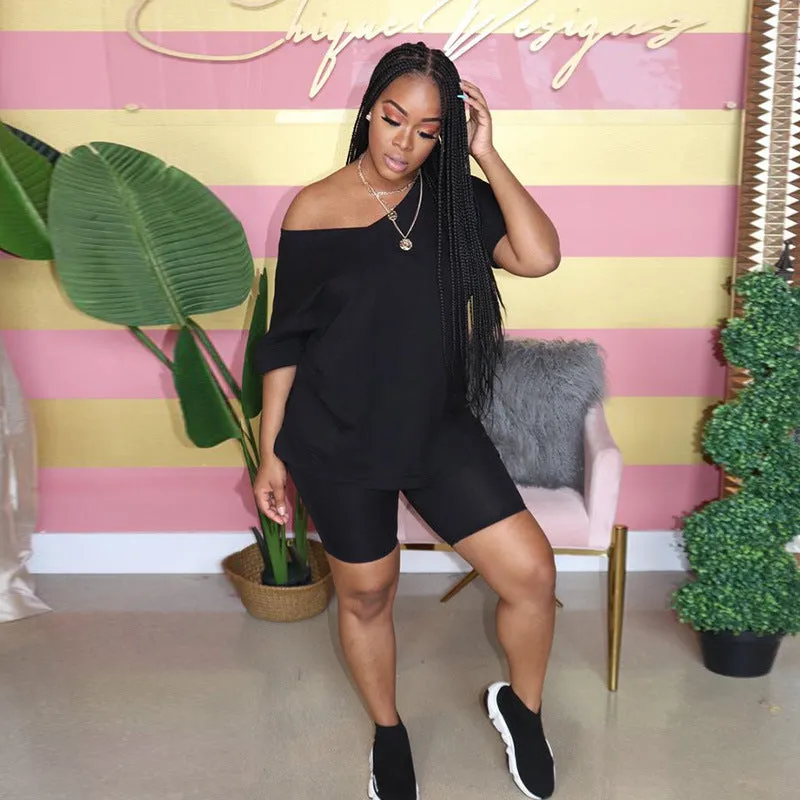 Effortlessly Chic V-Neck Tee and Biker Shorts Lounge Set