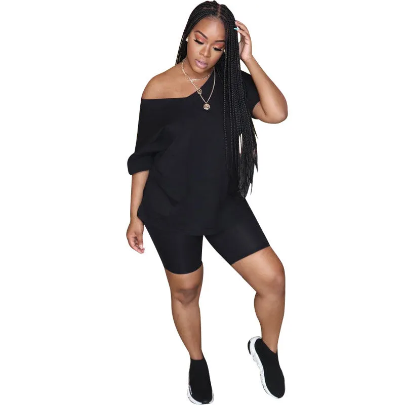 Effortlessly Chic V-Neck Tee and Biker Shorts Lounge Set