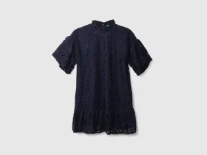 Girls Navy Short Sleeve Lace Dress