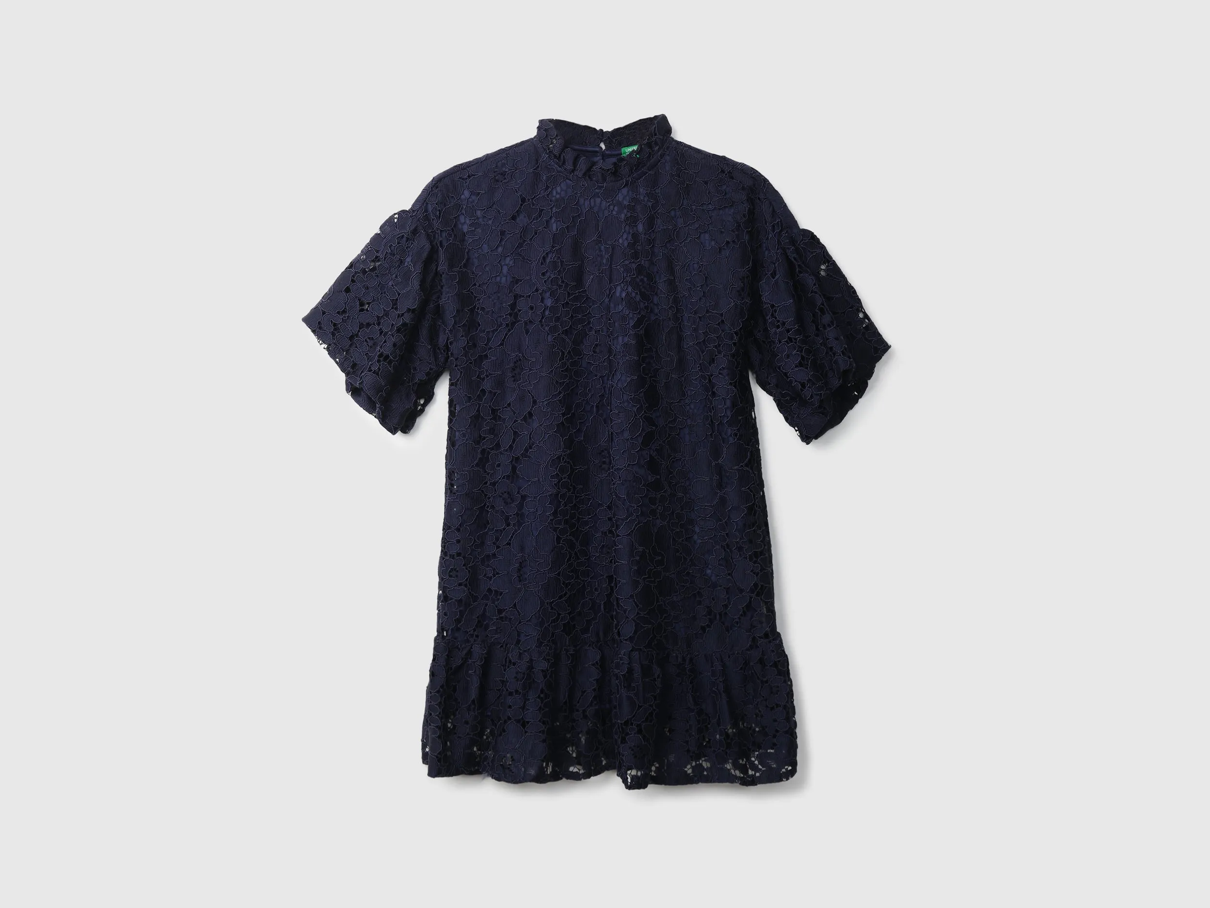 Girls Navy Short Sleeve Lace Dress