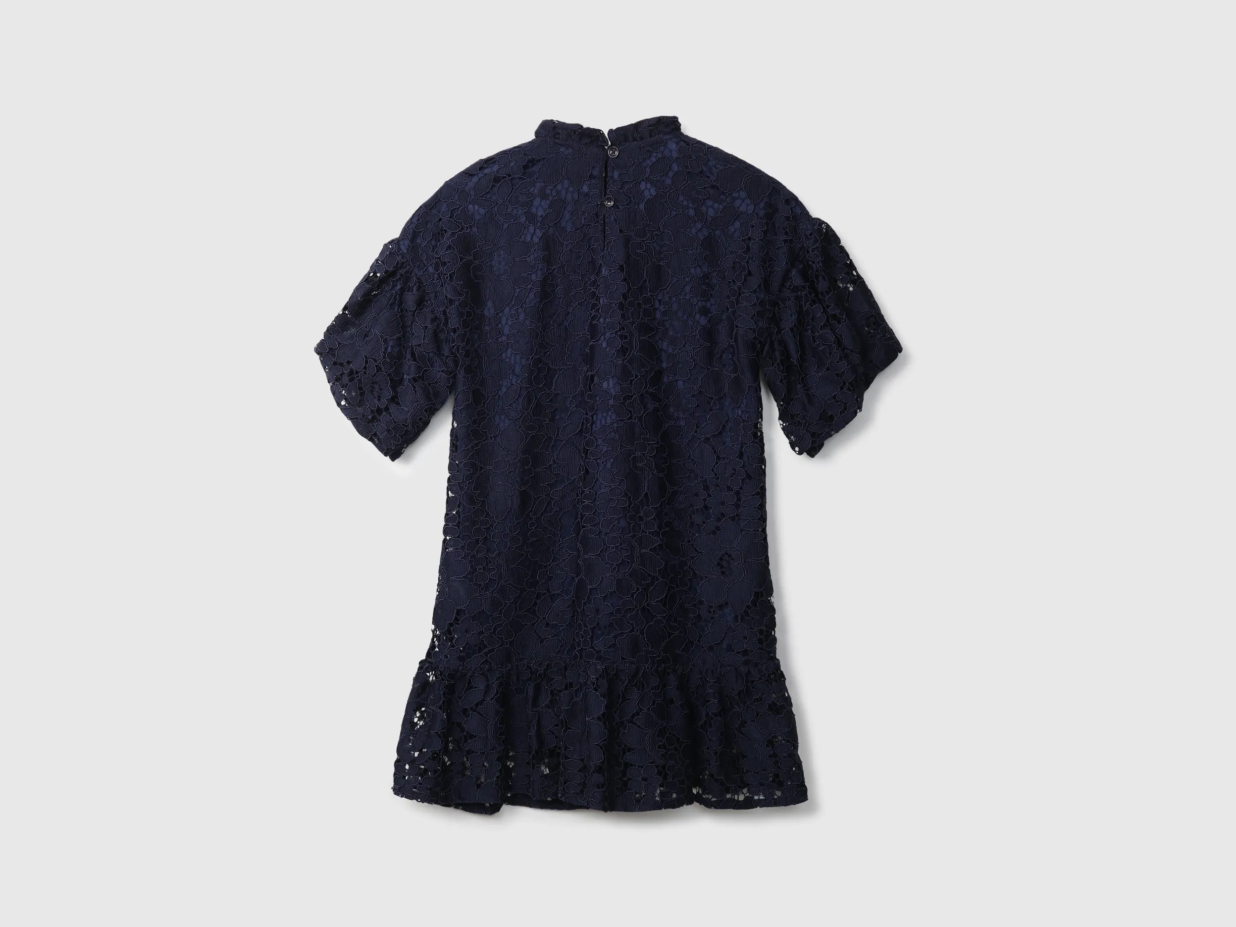 Girls Navy Short Sleeve Lace Dress