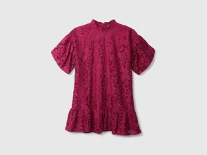 Girls Red Short Sleeve Lace Dress